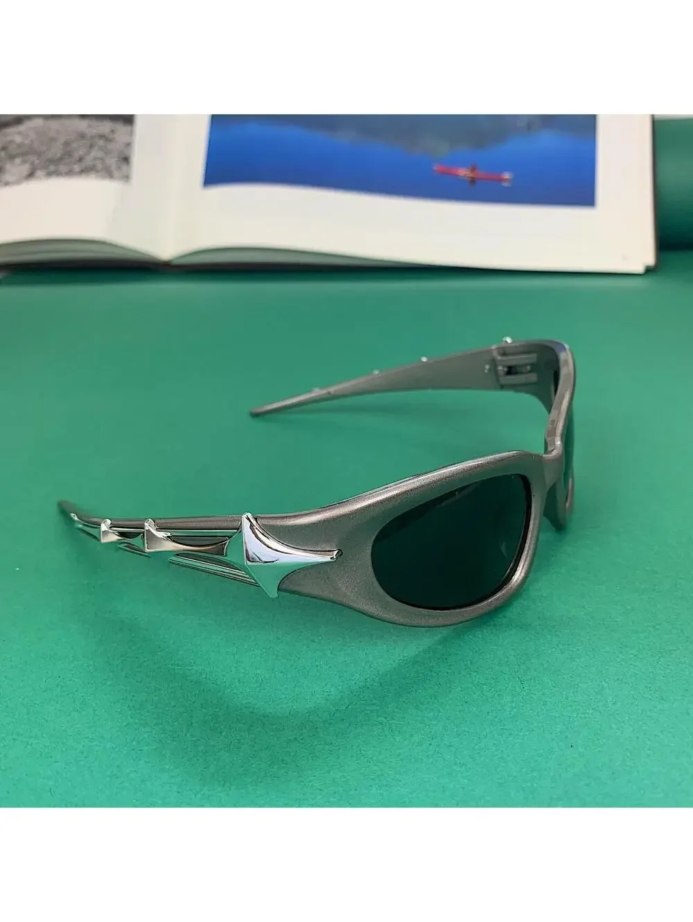Y2k Cyber Style Futuristic Star Smoke Grey Grunge Sunglasses